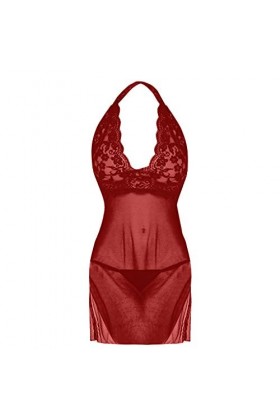 liaddkv Ensemble de lingerie sexy pour femme - En dentelle - Avec entrejambe ouvert, Bordeaux, M