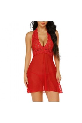 liaddkv Ensemble de lingerie sexy pour femme - En dentelle - Avec entrejambe ouvert, rouge, XXL