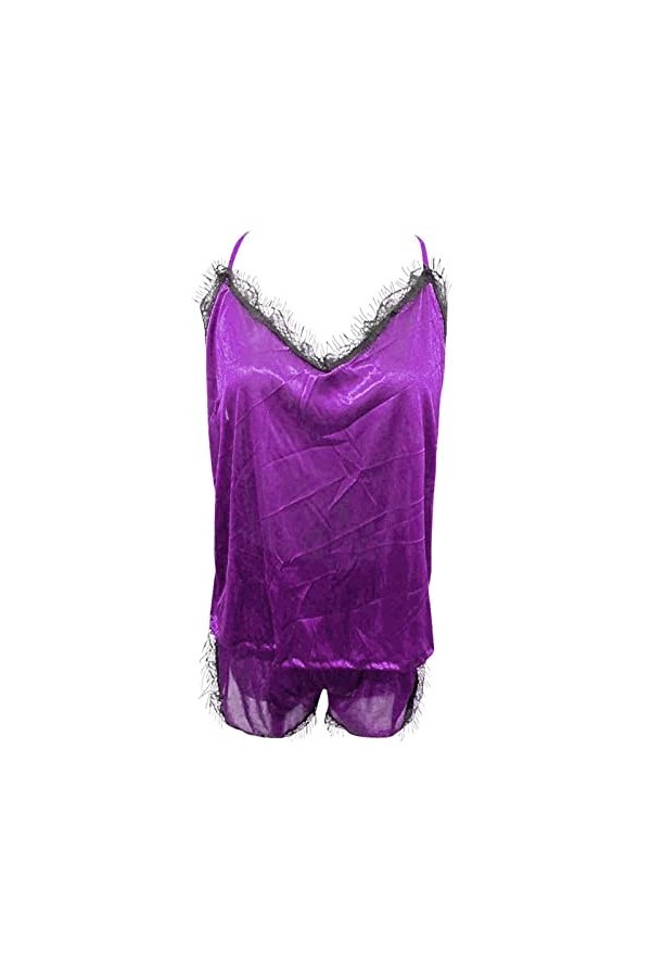 HANXIULIN Pyjama Sexy pour Dames en Coton Pyjama Robe de Nuit Baby Doll Ensemble de Lingerie en Dentelle câline Bandoulière r