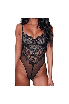 liaddkv Hot Steel Collants de mode Pyjamas Sous-vêtements Sous-vêtements Anneau Dentelle Robes Sexy, Noir , M