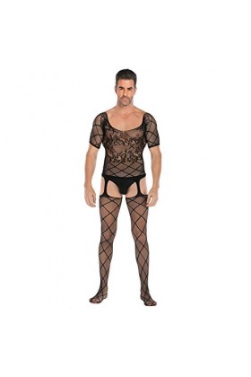 Czizitong Homme Demi-Manches Sexe Ouvert Pyjama Uniforme séduction Jacquard Haute Combinaison Jacquard Lingerie
