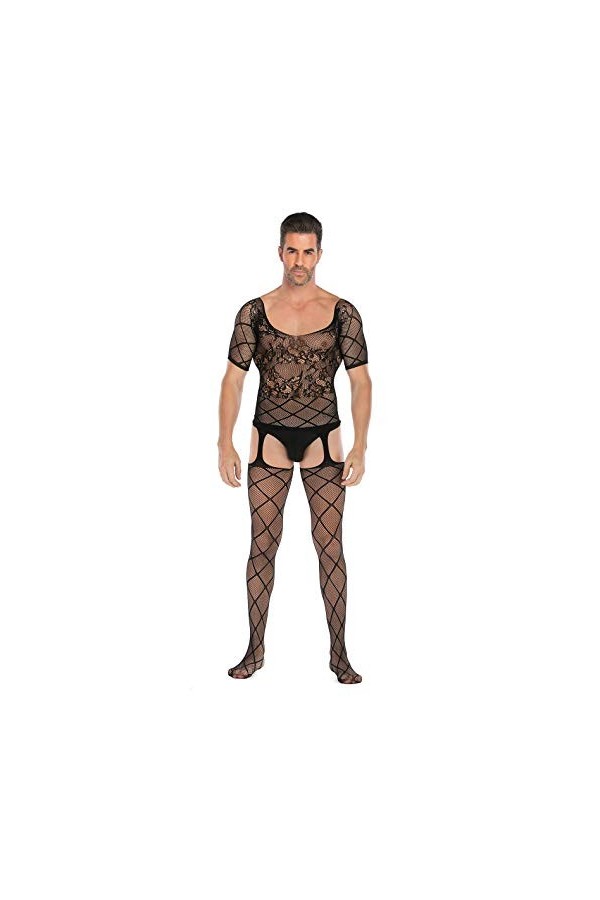 Czizitong Homme Demi-Manches Sexe Ouvert Pyjama Uniforme séduction Jacquard Haute Combinaison Jacquard Lingerie