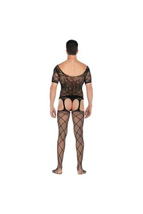 Czizitong Homme Demi-Manches Sexe Ouvert Pyjama Uniforme séduction Jacquard Haute Combinaison Jacquard Lingerie