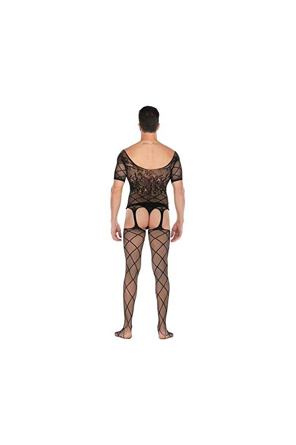 Czizitong Homme Demi-Manches Sexe Ouvert Pyjama Uniforme séduction Jacquard Haute Combinaison Jacquard Lingerie