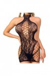 Pyjama Transparent Femme Sous-Vêtements Mesh Bodystockings Sexy Robe Halter Pyjama Sous-Vêtements Marque Lingerie Black, One