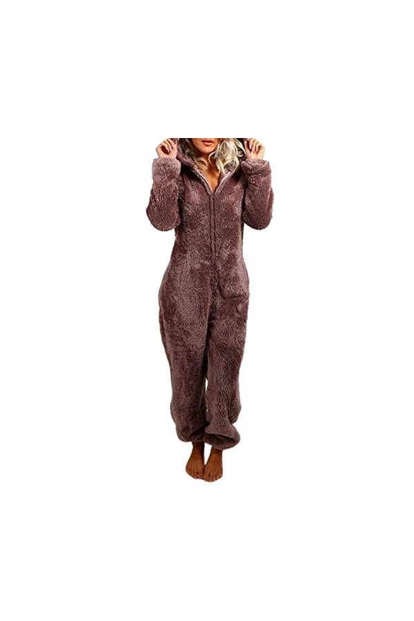 Pyjama Combinaison dhiver à Capuche pour Femmes, Pyjama Chaud en Polaire en Peluche avec Capuche vêtements Nuit pour Cadeau