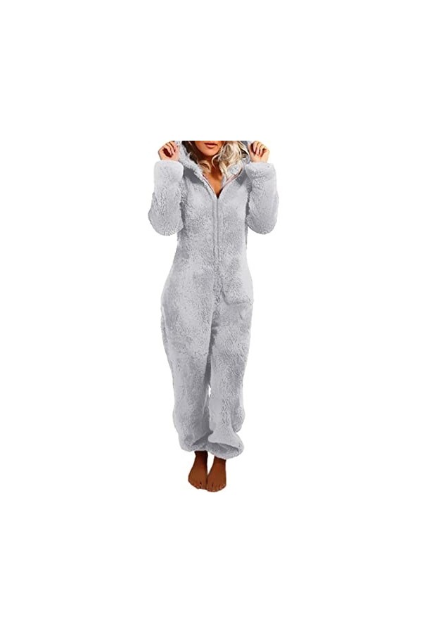 Pyjama Combinaison dhiver à Capuche pour Femmes, Pyjama Chaud en Polaire en Peluche avec Capuche vêtements Nuit pour Cadeau