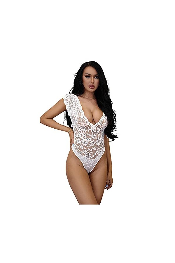 UNDERZY Ensembles De Lingerie Femme Dentelle Sexy sous-Vêtements Lingerie Onduleuse Dentelle Sexy Belle Dentelle-Blanc_S