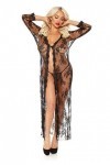 Leg Avenue 86102 Long Déshabillé en Dentelle & String Noir Taille XL EUR 46-48
