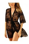 DKaren Femme Peignoir avec String Tulle Et Dentelle Transparent Sexy Anastazja, Noir,46