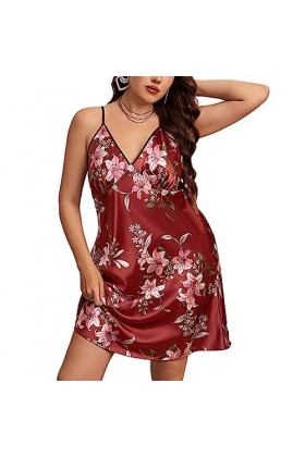 Necalisi peignoir rouge Pyjama pour Femmes Camisole en Dentelle Vêtements de Nuit Nightwear peignoir femme sexy XL