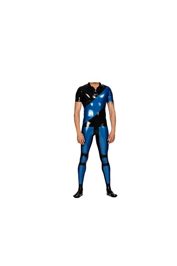 Latex 100% Caoutchouc Catsuit Hommes Bleu Marine et Noir Combinaisons Serrées