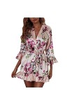 XIUH Peignoir kimono sexy en satin pour femme - Sans fil - Sexy - Sans fil - Robe de nuit sexy, Or G, M