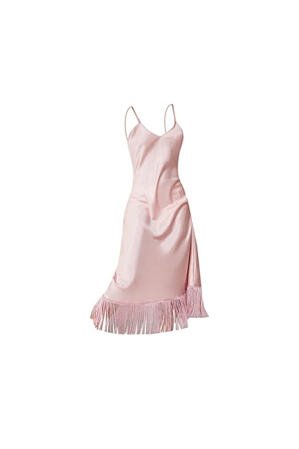 Mashaouyo Chemise De Nuit Longue en Satin Femmes - Élégant Col en V Profond Robe De Nuit avec Glands Lingerie Robe Vêtement S