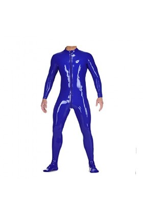 100% Latex Hommes Catsuit Bleu Marine Combinaisons Serrées 0.4mm
