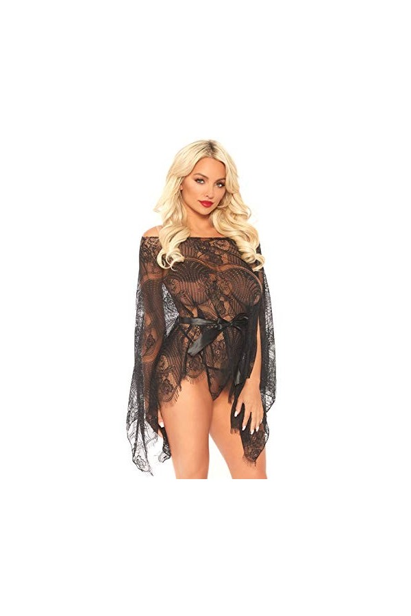 Leg Avenue 86104 Long Déshabillé/String en Dentelle Noir Taille Unique EUR 34-38