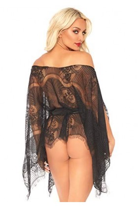 Leg Avenue 86104 Long Déshabillé/String en Dentelle Noir Taille Unique EUR 34-38