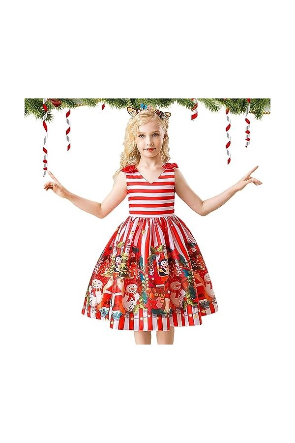 Leryveo Noël pour, Robe Père Noël Cloches Manches Courtes pour Filles, Robes décontractées Noël à Manches Courtes avec des bo