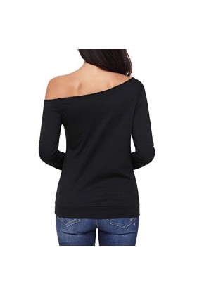 Yvelands Liquidation Femme lhiver De NoëL Lettre De Noel Impression Col Haut Et Bas ÉPaule sans Bretelles Manches Longues Le