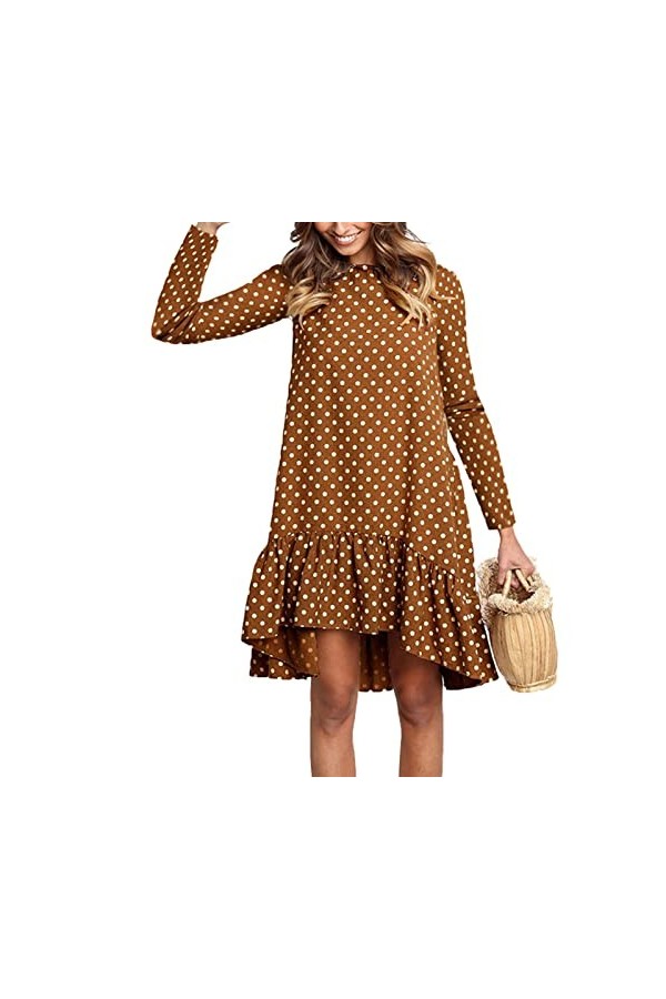 Kufoo Robe Longueur Genou, Robe Ample à Manches Longues Imprimée à Pois pour Rendez-Vous S 