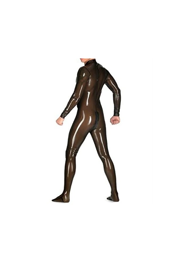 Sexy Uniforme Catsuit Costume Latex Gummi Café 0.4mm