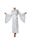 liaddkv Robe de bain pour femme Ice Silky avec bordure en soie et manches longues avec cravate sexy Homewear pour femme, Blan
