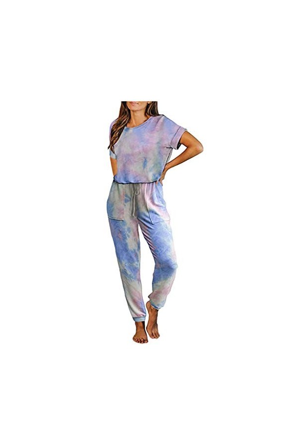 Vêtements De Nuit Femme Ensemble De Pyjama Tie-Dye avec Haut À Manches Courtes Et Pantalon Capri Doux Et Confortable Manches