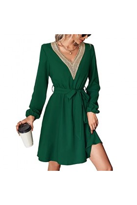 Kufoo Robe Courte, Coutures Ceinturées en Dentelle Robe Courte Décontractée Respirante pour Les Vacances 8 