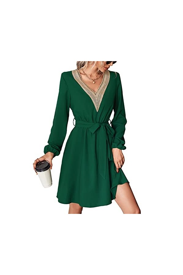 Kufoo Robe Courte, Coutures Ceinturées en Dentelle Robe Courte Décontractée Respirante pour Les Vacances 8 