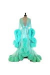 Femme Peignoir, Robe De Queue À Manches Évasées Sexy en Plumes pour Femmes/Ensemble Pyjama Peignoir Transparent Convient pour
