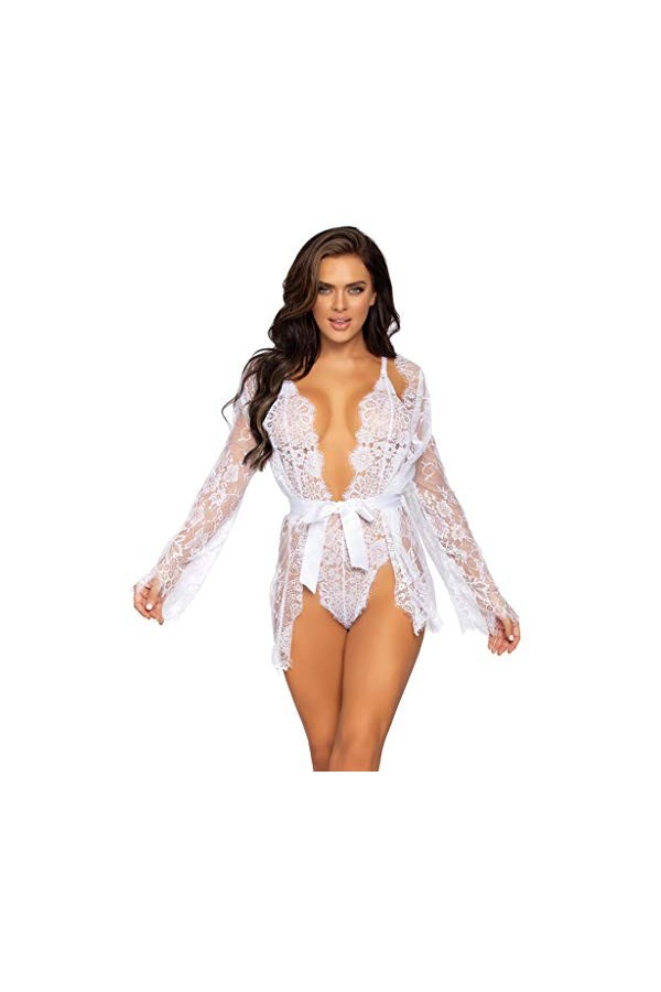 Leg Avenue Body en Dentelle Florale avec Dentelle Assortie Blanc Taille L 150 g