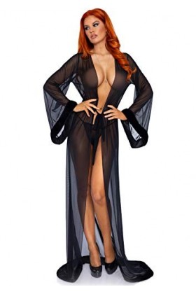 Leg Avenue Robe Longue Bordée de Fausse Fourrure Cravate/String Assorti Noir Taille Unique