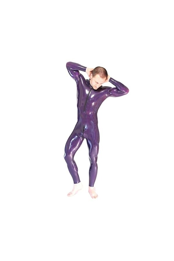 Catsuit en caoutchouc Latex pour hommes fait à la main avec fermeture éclair à lavant et à lentrejambe