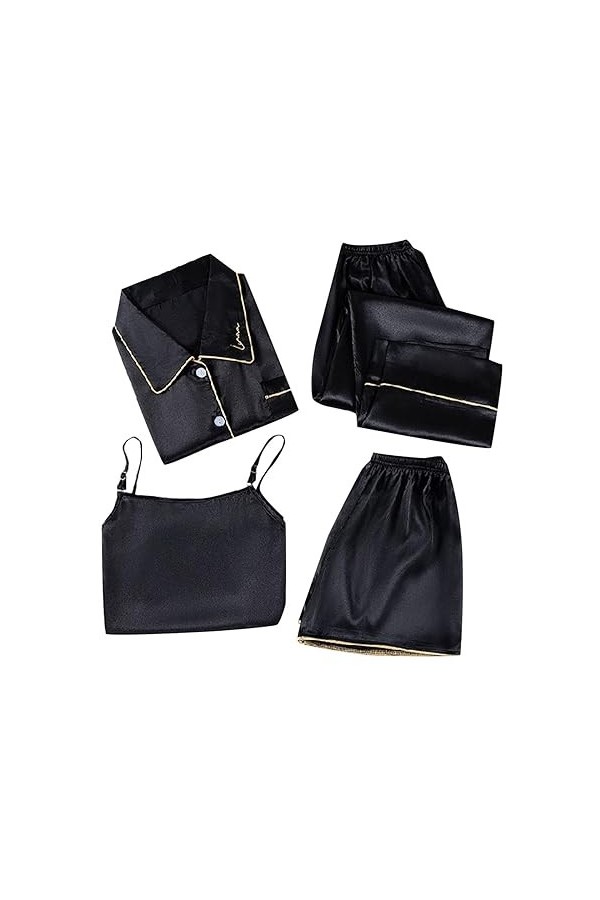 Lot de 4 chemises de nuit sexy à col rond pour femme - Pyjama - Robe de nuit - Poupée - Nuisette à bretelles - Lingerie sexy 