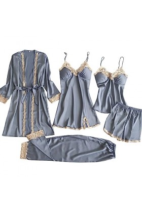 Pyjama sexy pour femme - Grande taille - Col en V - Robe de nuit sexy - Robe de nuit en soie - Robe de nuit - Robe de nuit - 
