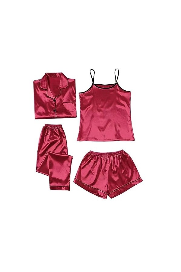 Pyjamas Femme Couleur Unie Col V Chemise de Nuit Lingerie Sexy Bandoulière Réglable Bandoulière Réglable Babydoll Bandage Rob