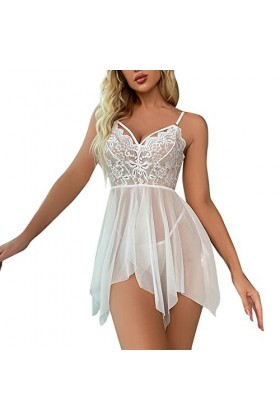 Ensemble de pyjama pour femme en coton - Robe gainante - Chemise de nuit - Tunique à enfiler - Chemise de nuit en dentelle - 
