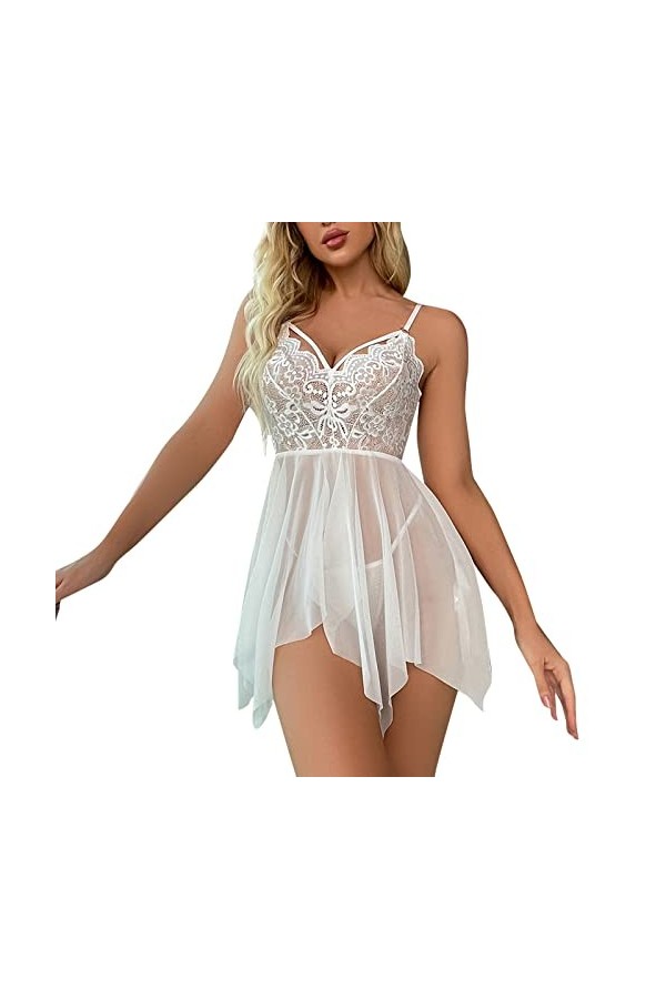 Ensemble de pyjama pour femme en coton - Robe gainante - Chemise de nuit - Tunique à enfiler - Chemise de nuit en dentelle - 