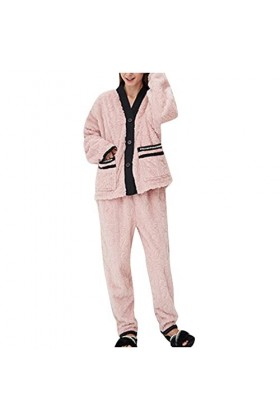 Pyjama Polaire Femme Homme Hiver - Chemise Chaud Ensemble 2 Pièces Vêtements De Nuit À Manches Longues Haut Et Bas Pantalon D