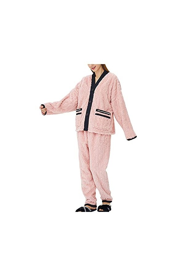 Pyjama Polaire Femme Homme Hiver Chemise Chaud - Ensemble 2 Pièces Haut Et Bas Pantalon Doux Ensemble De Pyjama en Flanelle V