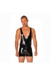 Sexy Men Black Latex Catsuit Gummi Rubber Jumpsuit Tank Vest avec Crotch Zipper