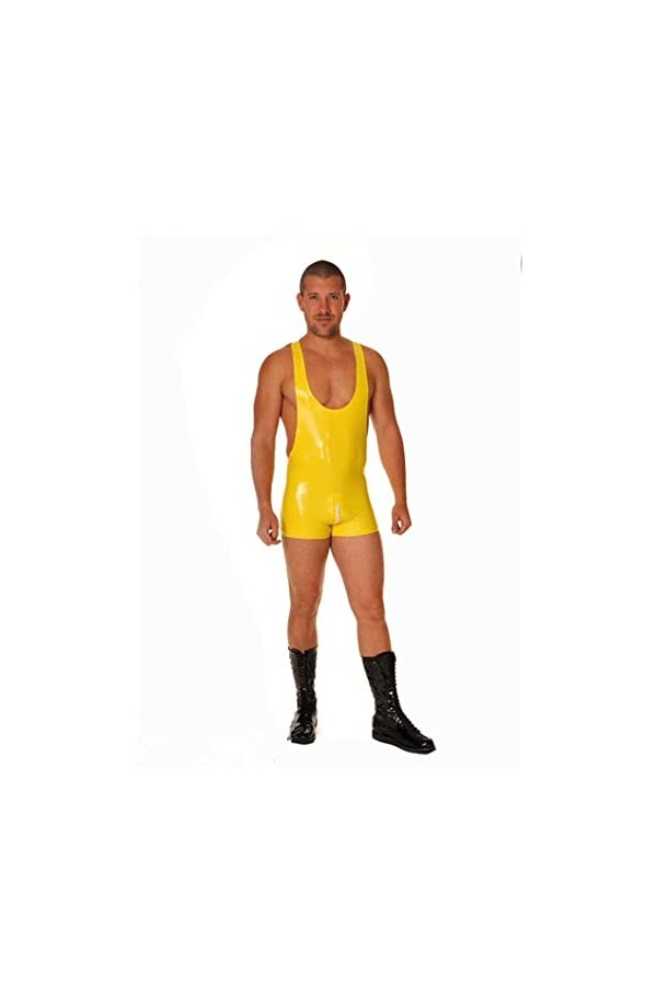 Sexy Men Black Latex Catsuit Gummi Rubber Jumpsuit Tank Vest avec Crotch Zipper