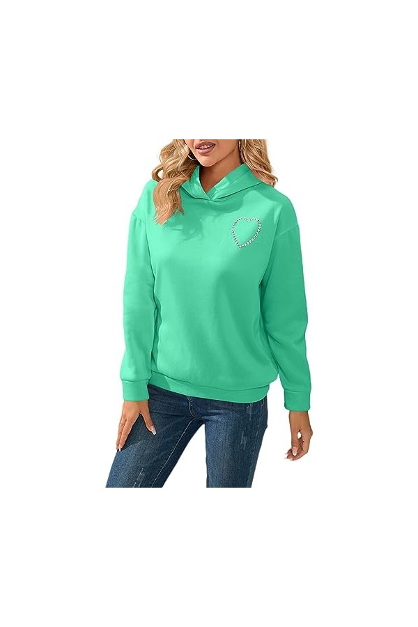 Qoier Sweat-Shirt à Capuche pour Femme - Confortable et Tendance - Couleur Unie - Printemps-Automne - Décontracté - Bleu XXL