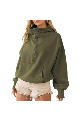 Qoier Sweat-Shirt surdimensionné avec Cordon de Serrage pour Femme - Couleur Unie - Coupe Ample - Style Sportif - Ligne H - É