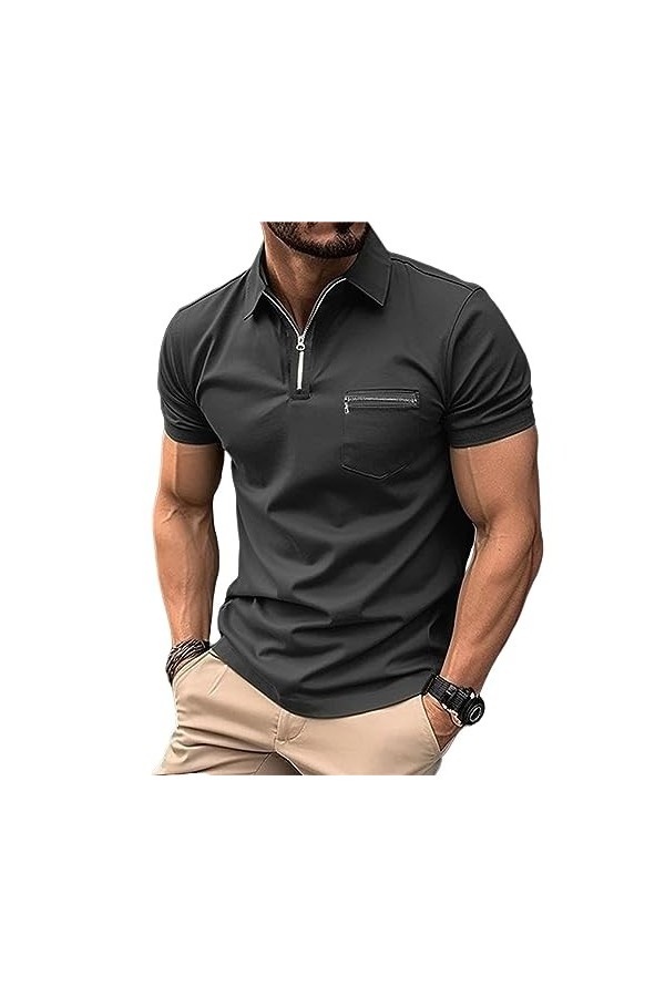 NOGRAX T-Shirt Homme Businet De Vêtements pour Hommes Summer Casual Mens Clorted Shirt Office Pocket Zipper Top T-Shirt-Brun