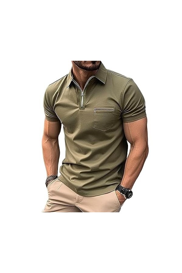 NOGRAX T-Shirt Homme Businet De Vêtements pour Hommes Summer Casual Mens Clorted Shirt Office Pocket Zipper Top T-Shirt-Brun