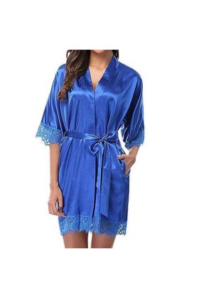 Peignoir confortable à manches mi-longues pour femme Bleu XL