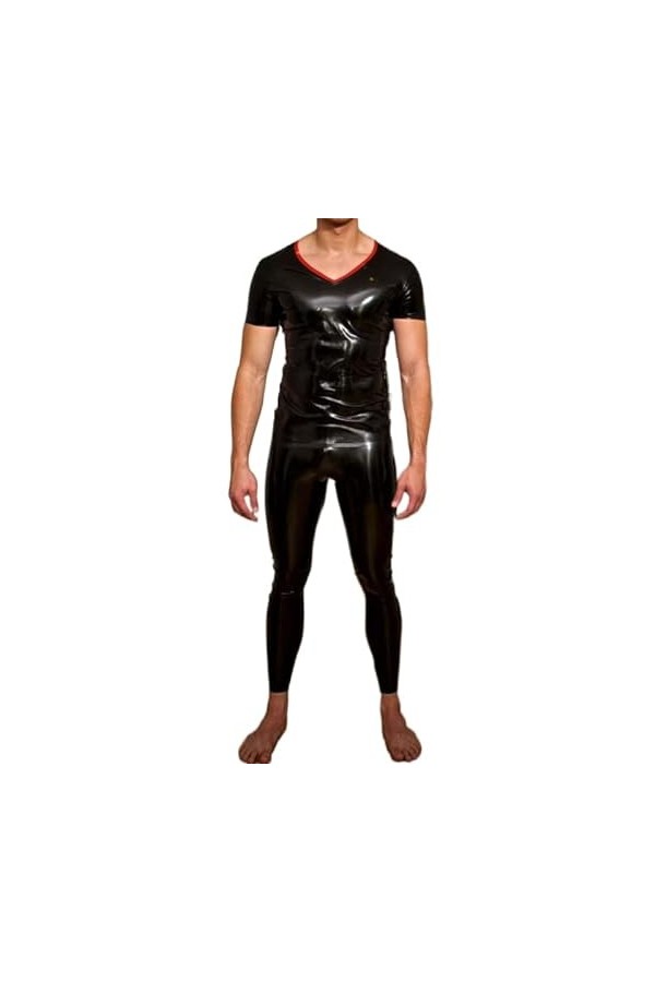 Sexy Black Short Sleeve Men 39. s Neck Entry Latex Caoutchouc Catsuit Feitsh Col Rond Personnaliser