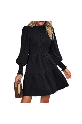 Fehploh Robes pour Femmes 2023 Printemps Eté Mini Robe Lanterne Manches Col Rond Une Ligne Mini Robe Décontractée Mini Robe