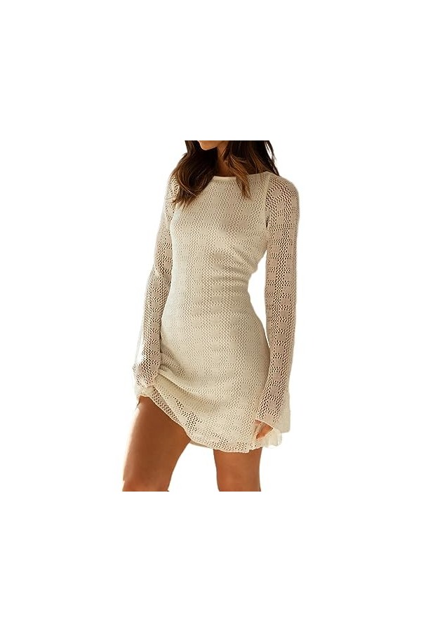 Qoier Robe Moulante Transparente de Couleur Unie avec Cordon de Serrage pour Femme